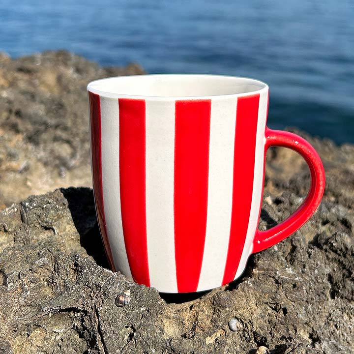 “Striped”Red on White Mug